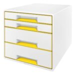 LEITZ Module de classement WOW, 2 petits + 2 grands tiroirs - Dim : L36,3 x H27 x P28,7 cm. Coloris Jaune