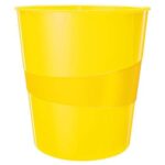 LEITZ Corbeille à papier 15 litres WOW - Dimensions : Ø 29 x H32,4 cm. Finition laquée. Coloris Jaune