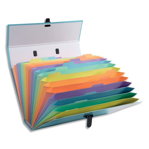 449247_d1.jpg EXACOMPTA Trieur valise AQUAREL 18 compartiments en carton papier avec poignée.Coloris assortis pastel – Image 1