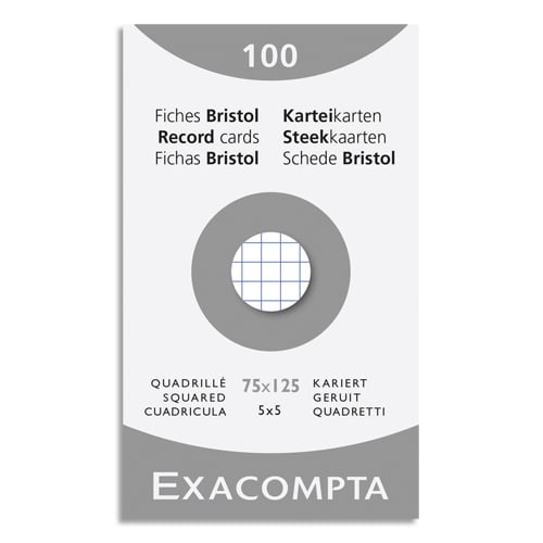 449279_d1.jpg EXACOMPTA Etui de 100 fiches bristol non perforées 75x125mm (A7) quadrillées 5x5 Blanc – Image 1
