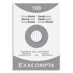 EXACOMPTA Etui de 100 fiches bristol non perforées 105x148mm (A6) quadrillées 5x5 Blanc