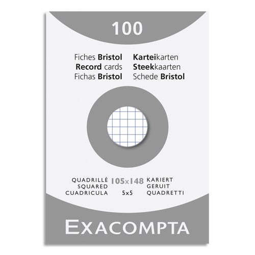 449284_d1.jpg EXACOMPTA Etui de 100 fiches bristol non perforées 105x148mm (A6) quadrillées 5x5 Blanc – Image 1