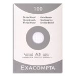 EXACOMPTA Etui de 100 fiches bristol non perforées 148x210mm (A5) quadrillées 5x5 Blanc
