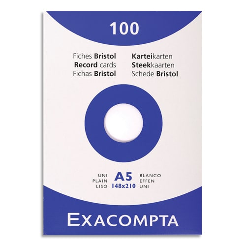 449294_d1.jpg EXACOMPTA Etui de 100 fiches bristol non perforées 148x210mm (A5) unies Blanc – Image 1