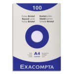 EXACOMPTA Etui de 100 fiches bristol non perforées 210x297mm (A4) unies Blanc