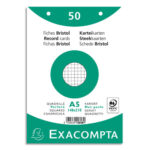 EXACOMPTA Sachet de 50 fiches bristol (sous-film) perforées 148x210mm (A5) quadrillées 5x5 Blanc