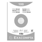 EXACOMPTA Sachet de 100 fiches bristol (sous-film) non perforées 210x297mm (A4) quadrillées 5x5 Blanc