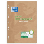OXFORD Etui 200 copies doubles recyclées 90g perforées blanches format 21x29,7cm grands carreaux Seyès