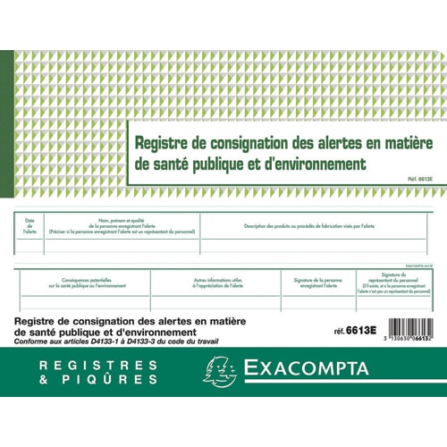 449476_d1-1.jpg EXACOMPTA Registre piqûre de consignation des alertes santé publique et environnement. Format 24x32cm 20p – Image 1