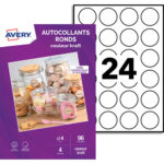 AVERY Sachet de 96 autocollants ronds kraft brun. Diamètre 4cm. Impression jet d'encre & laser