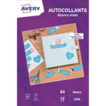 AVERY Sachet de 12 autocollants blancs mats A4. Impression jet d'encre