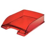 LEITZ Corbeille à courrier Plus. Dimensions (lxhxp) : 36x7x25,5 cm. Coloris Rouge transparent