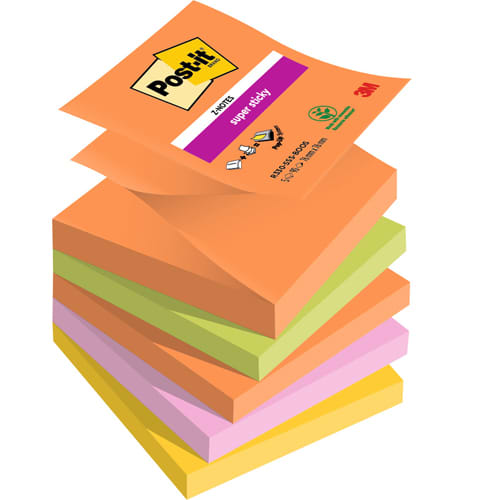 450400_d1-1.jpg POST-IT® Z-notes Super Sticky Boost 76x76mm. Lot de 5 blocs de 90 F. Ass : orange/vert/bleu/rose/jaune. – Image 1