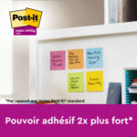 POST-IT® Z-notes Super Sticky Boost 76x76mm. Lot de 5 blocs de 90 F. Ass : orange/vert/bleu/rose/jaune. – Image 3