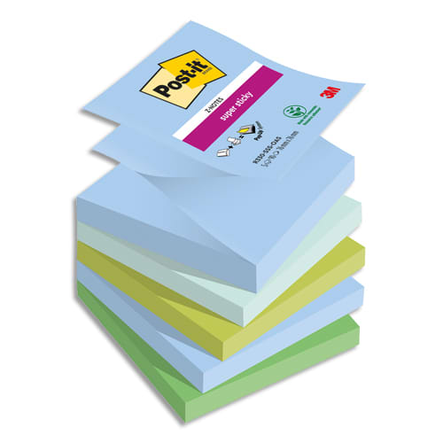 450403_d1-1.jpg POST-IT® Z-notes Super Sticky Oasis. 76x76mm. Lot de 5 blocs recharges de 90 F. Ass : bleu et vert. – Image 1