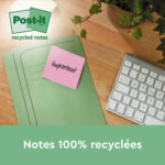 POST-IT® Notes Post-it Recyclées Nature. 38 x 51 mm. 16 blocs, 100 F. Ass : vert, rose, bleu, jaune. – Image 3