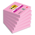 POST-IT® Lot de 6 blocs notes Super Sticky rose clair Tropical. Dimensions 76x76mm. 90 feuilles. BP1269