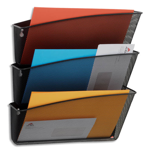 450460_d1.jpg ALBA Set 3 corbeilles murales métal Mesh. Jusqu'au format A4+. Dim d'1 corb (lxhxp) : 35x17x12 cm. Noir – Image 1