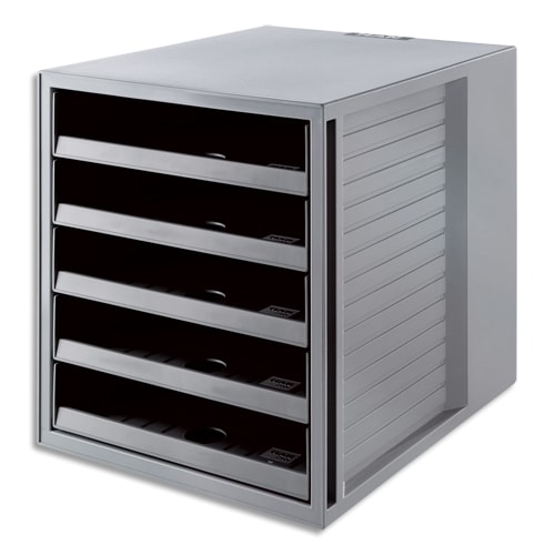 450635_d1.jpg HAN Module de classement 5 tiroirs ouverts. Jusqu'au format A4+. Dim (lxhxp): 27,5x32x33 cm. Coloris gris – Image 1