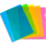 VIQUEL Sachet 10 pochettes coin A4 Happy Fluo en polypropylène 13/100ème. Coloris assortis