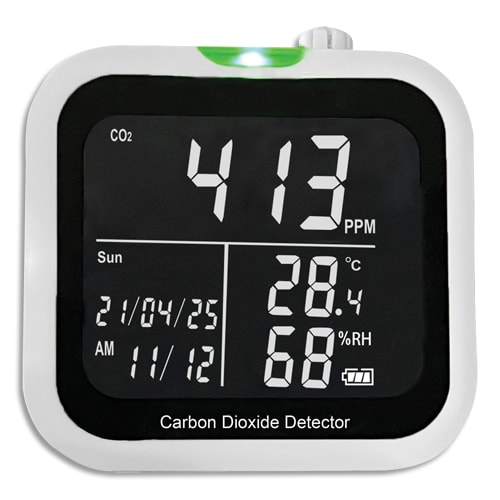 456751_d1-1.jpg STIL Détecteur de CO2 noir, avec Alarme sonore et visuelle (800-1500ppm) Horloge, Niveau de batterie – Image 1