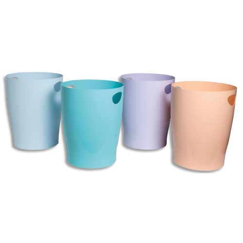 458480_d1.jpg EXACOMPTA Corbeille papier ECO AQUAREL 15L Dim (ØxH):26x33,5cm. Assortis pastel : Bleu Corail Mauve Vert – Image 1