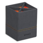 RHODIA Pot à crayons Rhodiarama en simili cuir italien, 4 cmpts. Dim (lxhxp) 8x11x8 cm. Coloris Titane
