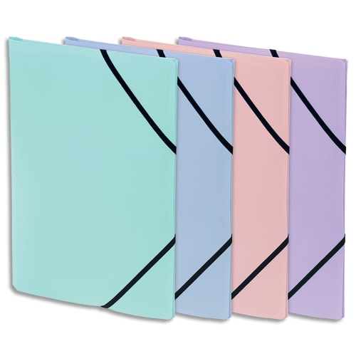 458745_d1.jpg Chemise 3 rabats et élastique en polypropylène opaque 4/10e. Format A4. Coloris assortis pastel – Image 1