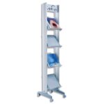 PAPERFLOW Présentoir mobile en alu, 4 tablettes métal pour 4 documents A4+. Dim. L33 x H167,8 x P38,5 cm