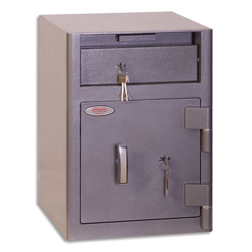 459059_d1-1.jpg PHOENIX Coffre de dépôt gris chargement avant à serrure 47 litres 44,8x32,3cm 54kg avec fente de dépôt – Image 1