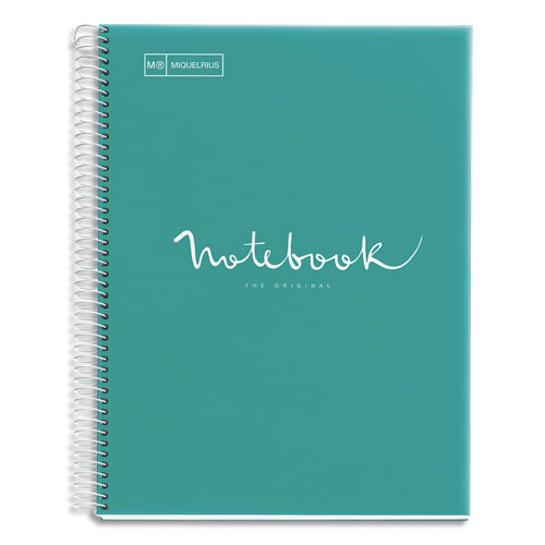 459259_d1-1.jpg MIQUELRIUS Cahier polypropylène spirale EMOTION 21x29,7cm 160 pages 90g 5x5. Coloris turquoise – Image 1