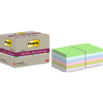 POST-IT Lot de 12 blocs notes Super Sticky Recyclées 76x76 mm. Couleurs assortis.