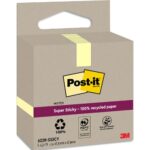 POST-IT Lot de 3 blocs notes Super Sticky Recyclées 47,6x47,6 mm. Jaune Pastel.