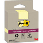 POST-IT Lot de 3 blocs notes Super Sticky Recyclées 76x76 mm. Jaune Pastel.