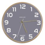 UNILUX Horloge murale Baltic, cadre en bois. Fonctionne avec 1 pile AA fournie. Diamètre 31,5 cm. Grise