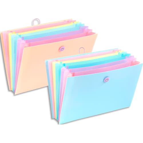460415_d1.jpg VIQUEL Trieur extensible 8 compartiments RAINBOW PASTEL A4 en PP. Carton présentoir. Coloris : Bleu-Nude – Image 1
