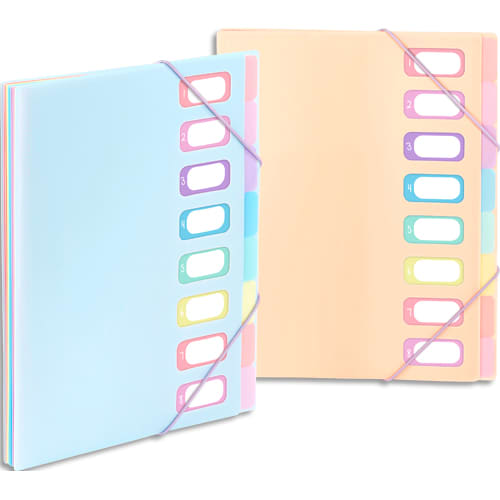 460420_d1.jpg VIQUEL Trieur extensible A4 8 compartiments RAINBOW PASTEL en PP. Carton Présentoir. Coloris : Bleu-Nude – Image 1