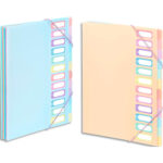 VIQUEL Trieur extensible A4 12 compartiments RAINBOW PASTEL en PP. Carton présentoir. Coloris : Bleu-Nude