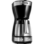 DELONGHI Cafetière thermos à filtre 1000W plastique noir, habillage inox, isotherme, 1,25L, L16xP31xH35cm