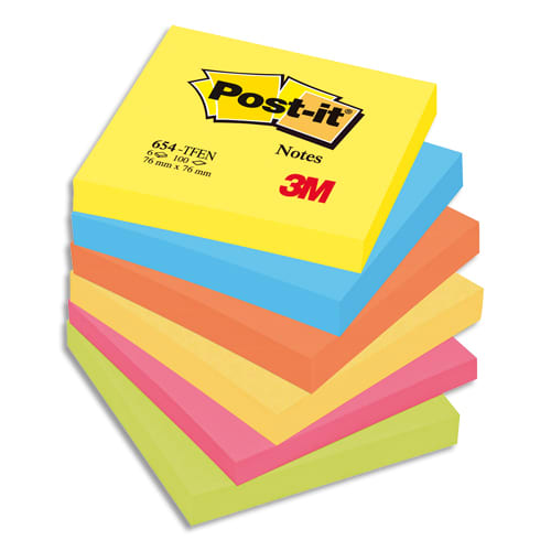 464886_d1-1.jpg POST-IT Lot de 6 blocs repositionnables de 100 feuilles. Format 7,6 x 7,6 cm. Couleurs ''énergiques'' – Image 1