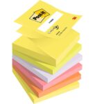 POST-IT Lot de 6 blocs Z-Note repositionnables 100 feuilles. Format 7,6 x 7,6 cm. Couleurs Néon assorties