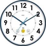 ORIUM Horloge et mesureur de CO2 Ø 35 cm. Affichage analogique, silencieuse. Blanc/Bleu