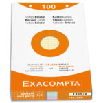 EXACOMPTA Étui de 100 fiches bristol perforées 125x200mm quadrillées 5x5 assortis