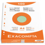EXACOMPTA Étui de 100 fiches bristol perforées 210x297mm A4 quadrillées 5x5 assortis