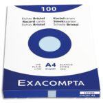 EXACOMPTA Étui de 100 fiches bristol non perforées 210x297mm A4 unies bleu azur