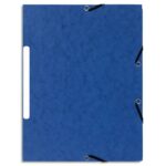 EXACOMPTA Chemise 3 rabats et élastique carte marbrée recyclée 4/10e 355gr. Format 24x32cm. Coloris Bleu