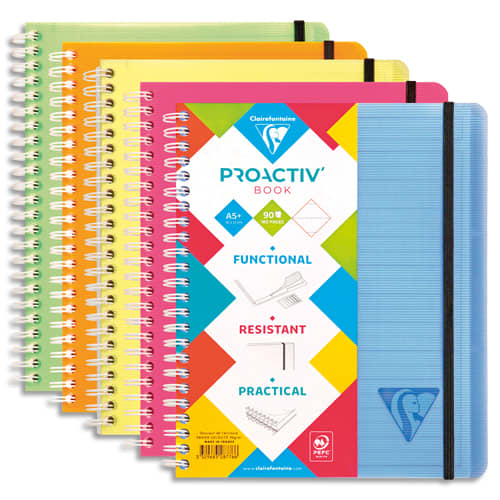 465328_d1-1.jpg CLAIREFONTAINE Cahier Linicolor Proactive spirale PP 180p ligné format 16x21cm. Coloris assortis Fresh – Image 1