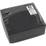 PRO NAPPE Paquet de 50 serviettes cocktail micro-gaufrées ouate 2 plis - 20x20 cm - Noir