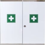 LABORATOIRES ESCULAPE Armoire à Pharmacie 2 portes double en metal, serrure à clé 53 x 53 x 20 cm