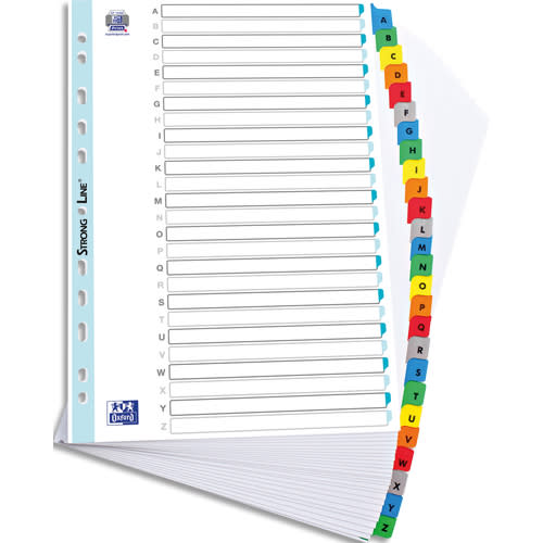 466752_d1.jpg OXFORD Intercalaire alphabétique, carte Blanche 170g, 26 positions renforcées mylar, format A4. Assortis – Image 1